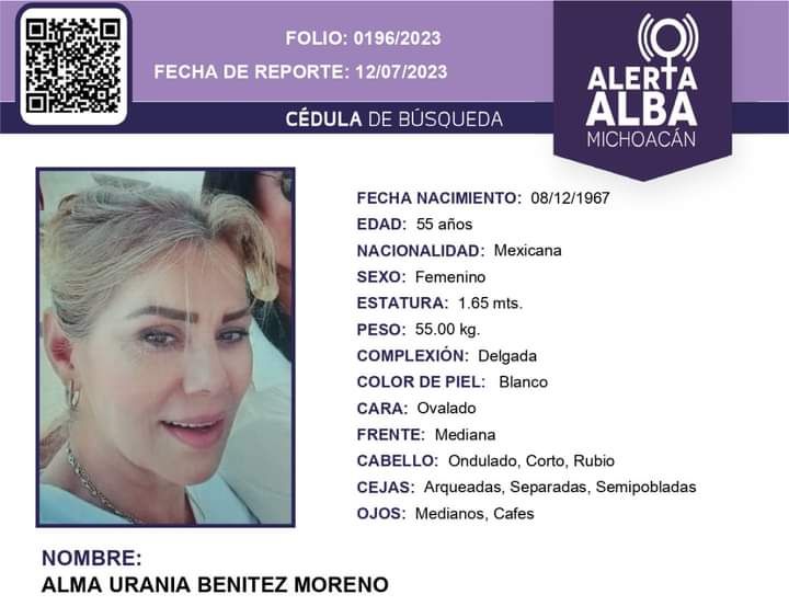  La señora Alma Urania Beatriz Morena se busca